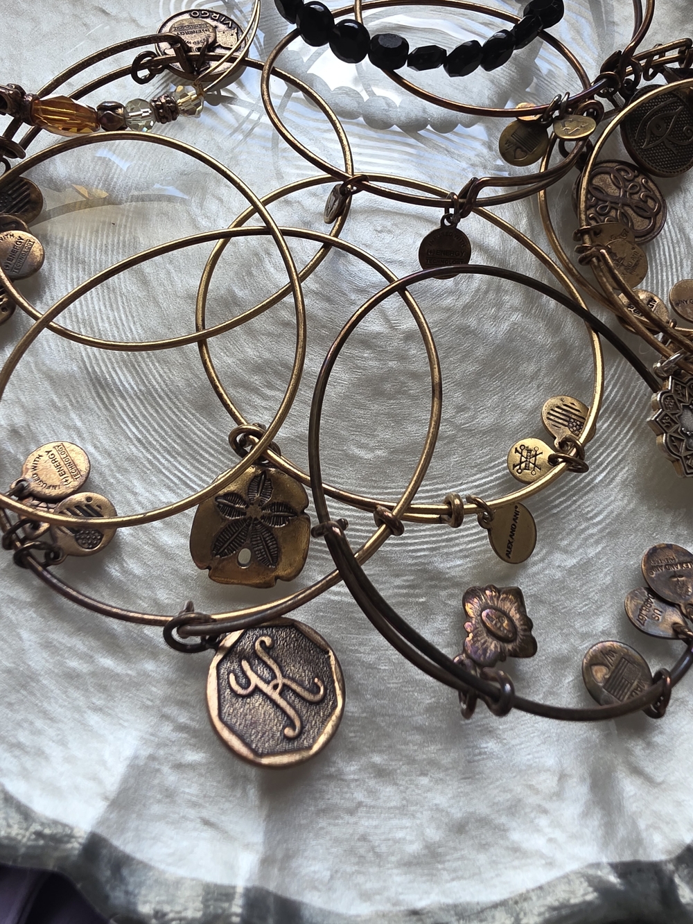 Alex and Ani Style Gold-Tone Charm Bangle Bracelet Set - Amber & Black
